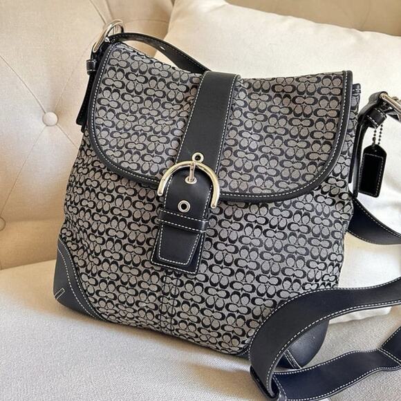 Y2K VTG Coach Black Signature Soho Jacquard Flap Purse Shoulder Bag F3K-6376 - Picture 1 of 12